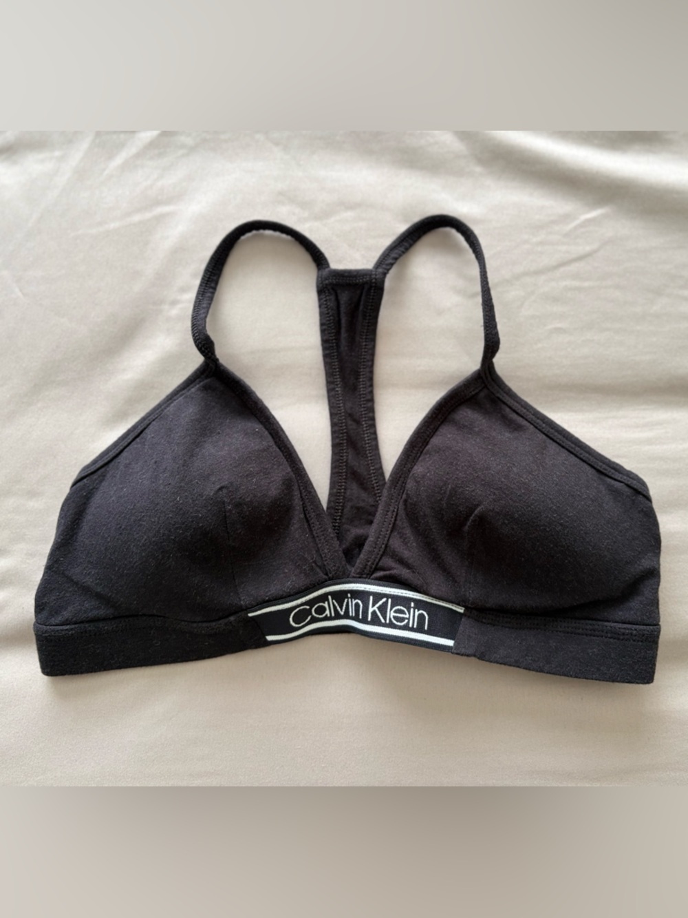 Calvin Klein Black Racerback Logo Cotton Bralette Size Medium